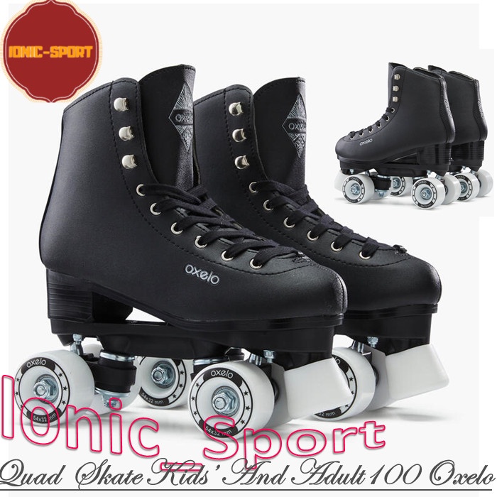 Sepatu Roda Dewasa Quad Skate 100 Oxelo Roller Skating Artistik Hitam