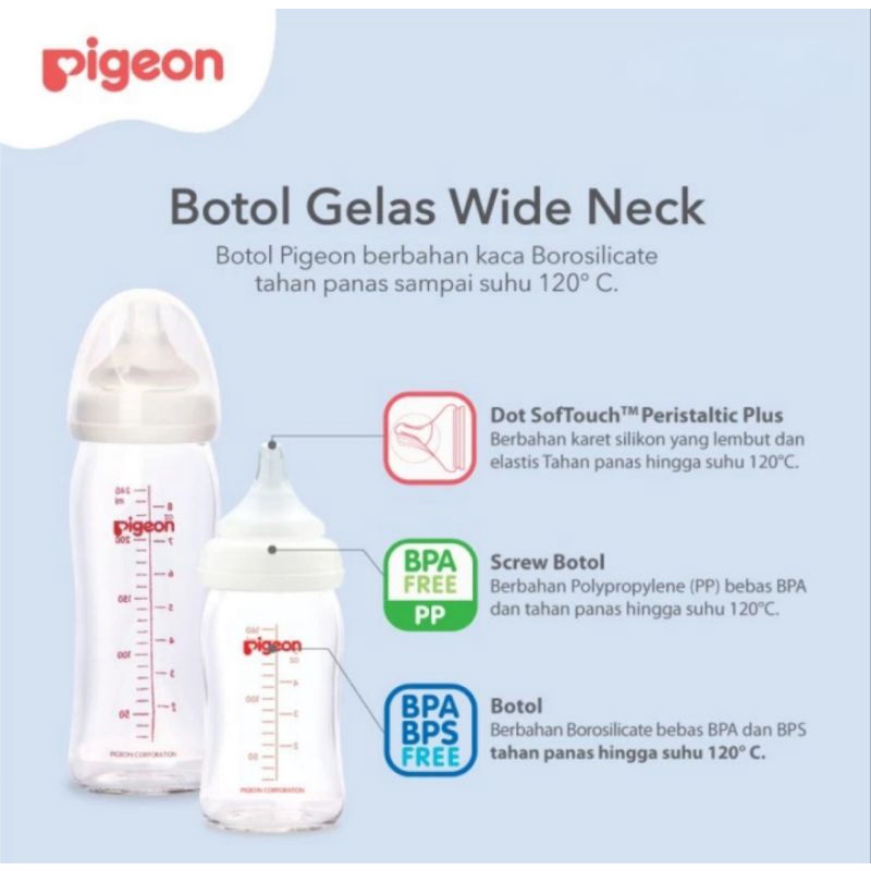 PIGEON Glass 160ml Botol Kaca Pigeon Peristaltic Plus wide neck 240ml / Botol susu kaca pigeon wideneck / Botol Susu Kaca Slimneck 120ml