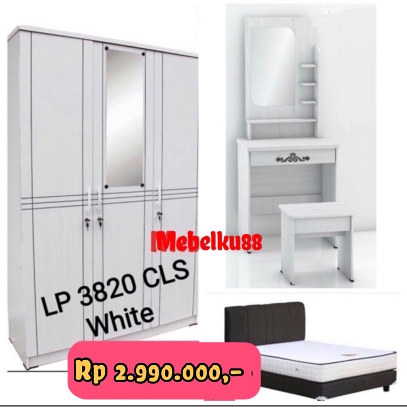 Paket isi kamar bedset komplit set springbed, lemari dan meja rias