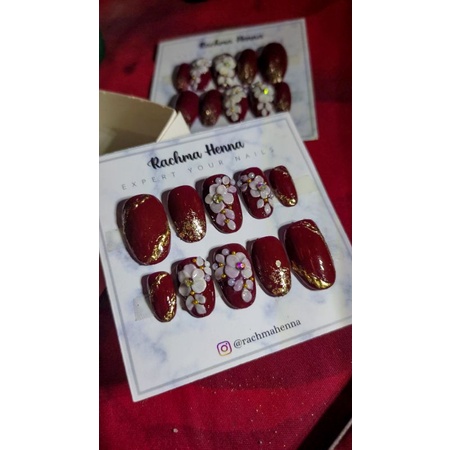 Nail art wedding/Kuku palsu murah/Nail tip/Fake nail art/kuku palsu maroon/Nail art maroon/Nail gel