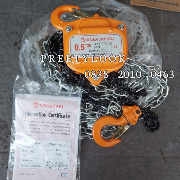 Chain Chain Block Nagasaki 0,5 Ton 3 Meter Takel Hand Manual 500Kg Japan