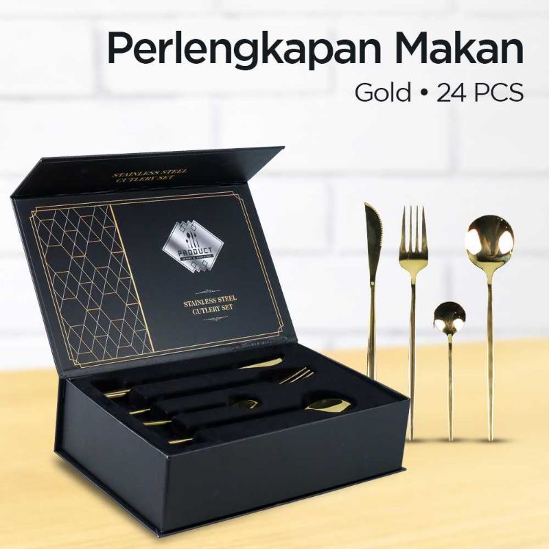 Tander Gold Cutlery Set Perlengkapan Makan Sendok Garpu Pisau 24PCS - TD-4128