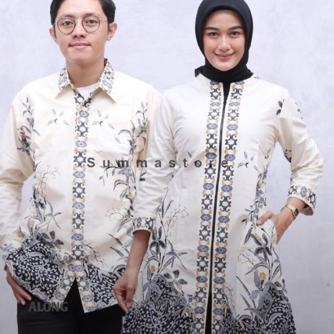 Big Sale Kemeja Batik Pria dan Tunik Wanita Lengan Panjang Furing Warna Dasar Putih Code BA-001