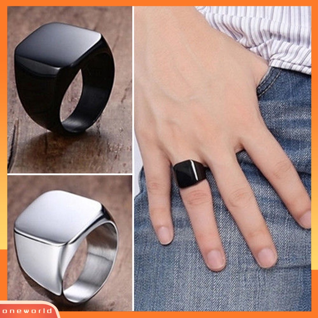 Cincin Couple Bentuk Kotak Geometris Glossy Gaya Hip Hop Untuk Hadiah Pernikahan