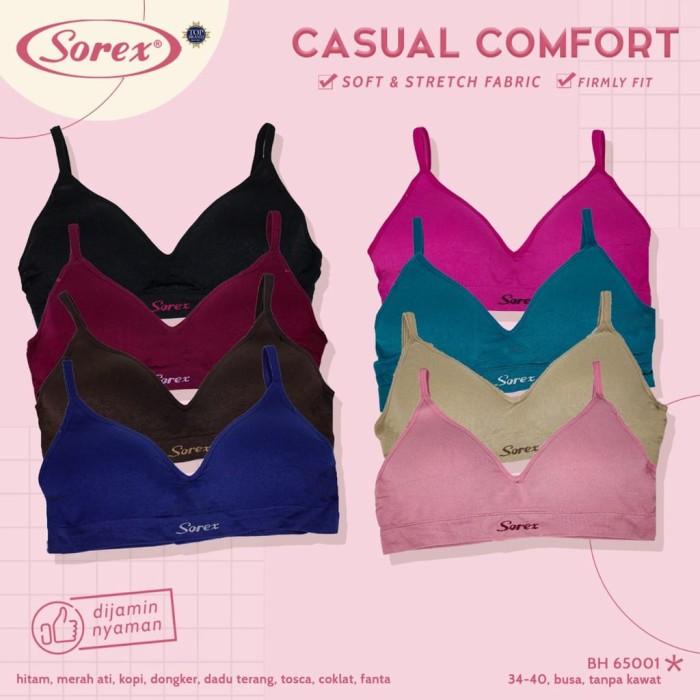 Terlaris Sorex Bra Casual Katun 65001 Sport Bra Busa Tipis Tanpa Kawat Original