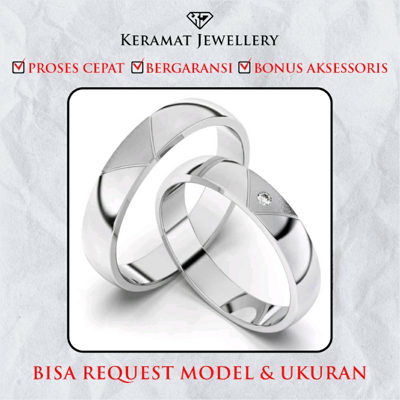 Cincin Kawin Couple Perak & Emas Putih - Bebas Request Model Cincin Custom By Keramat Jewellery - Fr