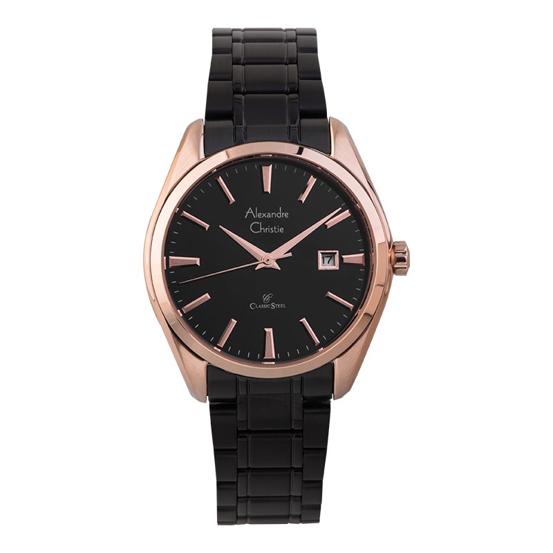 Jam Tangan Pria Alexandre Christie Classic Steel AC 8682 MD BBRBA Men Black Dial Black Stainless Steel Strap