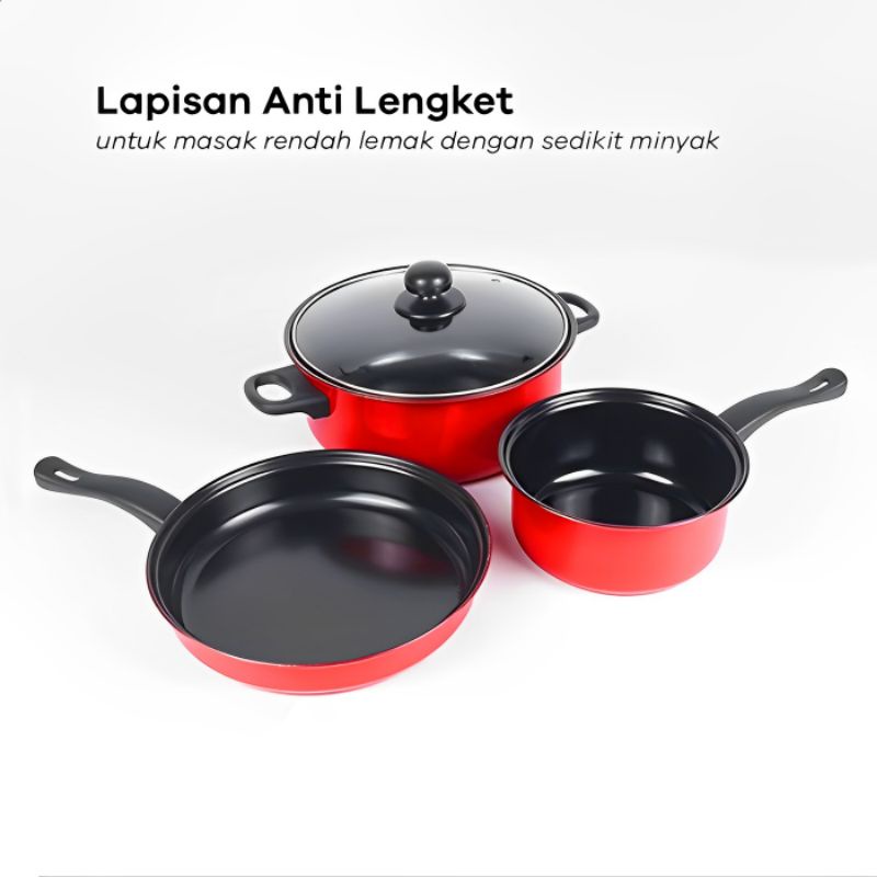 Panci wajan set isi 3 pcs panci Teplon presto wajan anti lengket 1 set