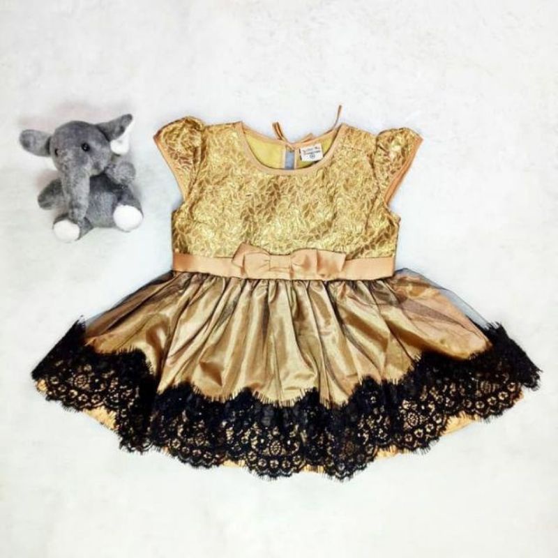 dress rok gaun pesta anak bayi balita gold coklat hitam emas preloved pernah dipakai