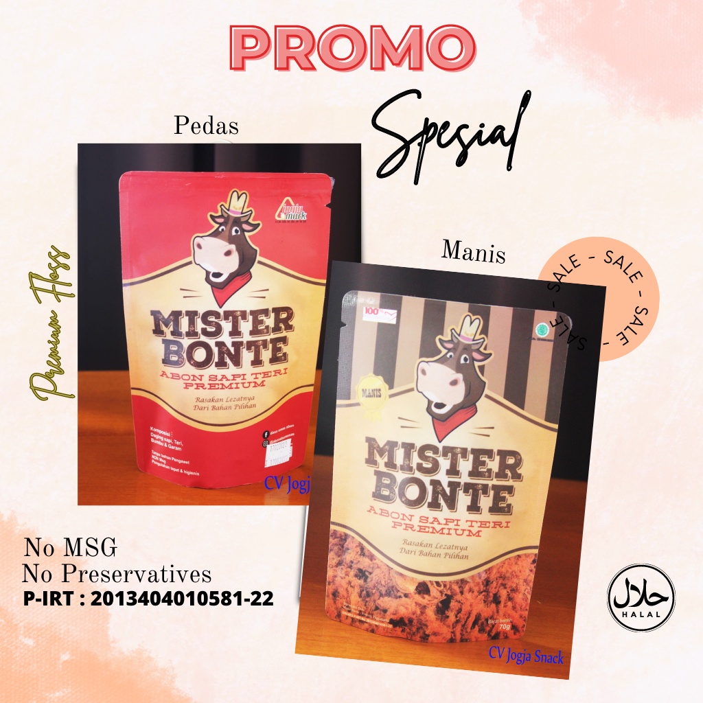 

Combo Hemat Abon Sapi Teri Nasi Pedas Manis Mister Bonte Daun Emas Premium Floss Non MSG 150 Gr Lauk