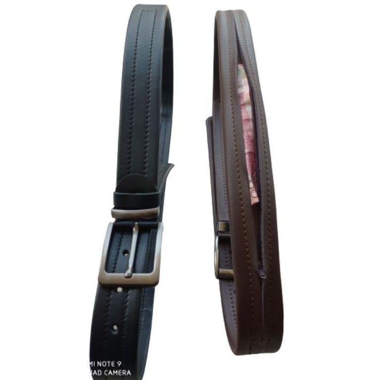 Diskon Habis Ikat Pinggang Pria Sabuk Gesper Resleting Asli Kulit.