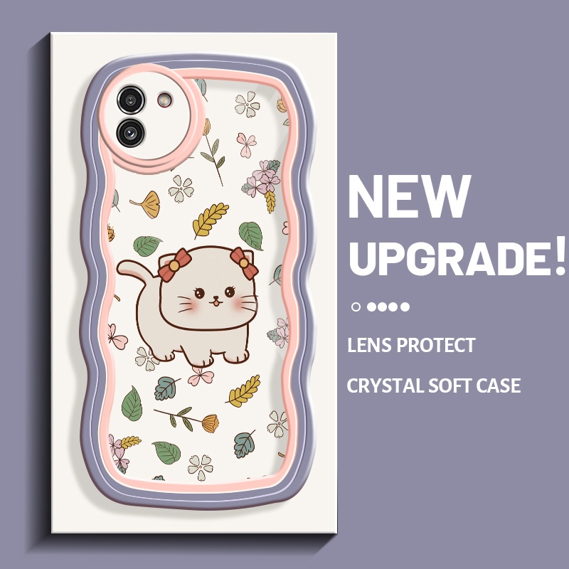 Casing Ponsel untuk Samsung A03 Core A03s A02s M02s Casing bunga kucing warna-warni gelombang lembut