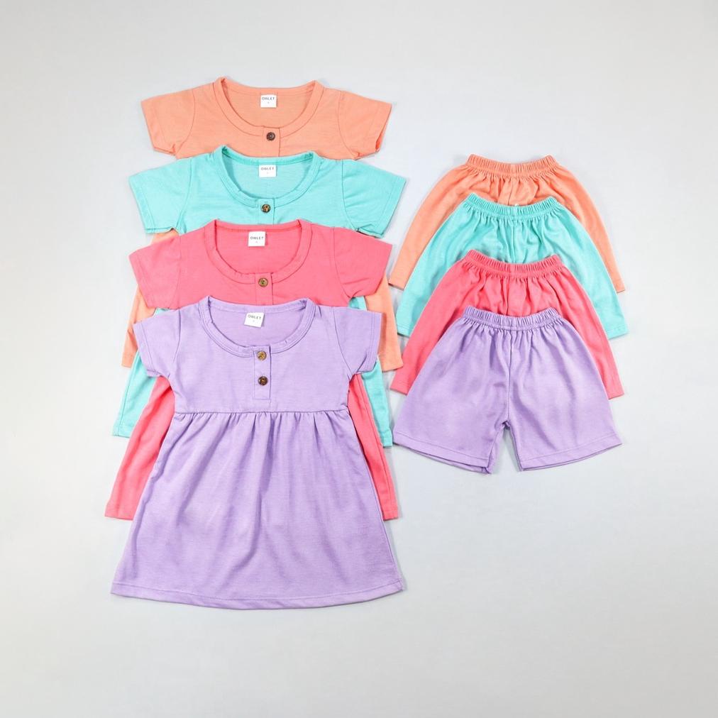 Owlet - setelan anak perempuan / setelan babydress polos kancing / baju anak perempuan