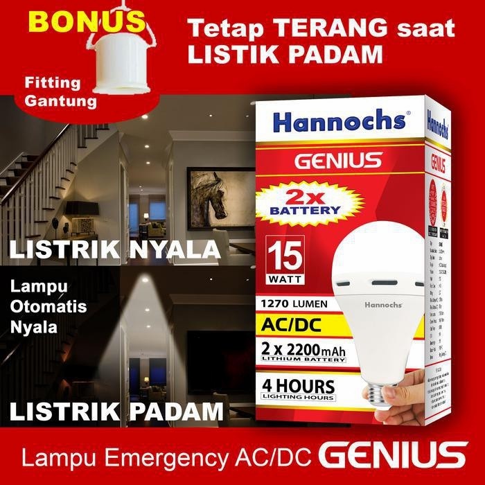 lampu Lampu LED Hannochs Genius / Bolam Lampu Emergency 12w 15w Watt Murah - Genius 12w(S1A0) multif