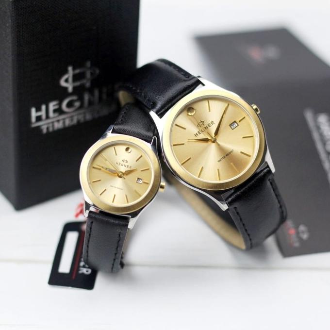 JAM TANGAN COUPLE JAM TANGAN COUPLE HEGNER 317 ORI GRNSI 1 TH SILVER GOLD KULIT HITAM EL09I09A82L