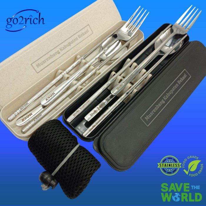 Laser Marking Grafir Alat Makan Tumbler Stainless Metal Sendok Makan Tr0351