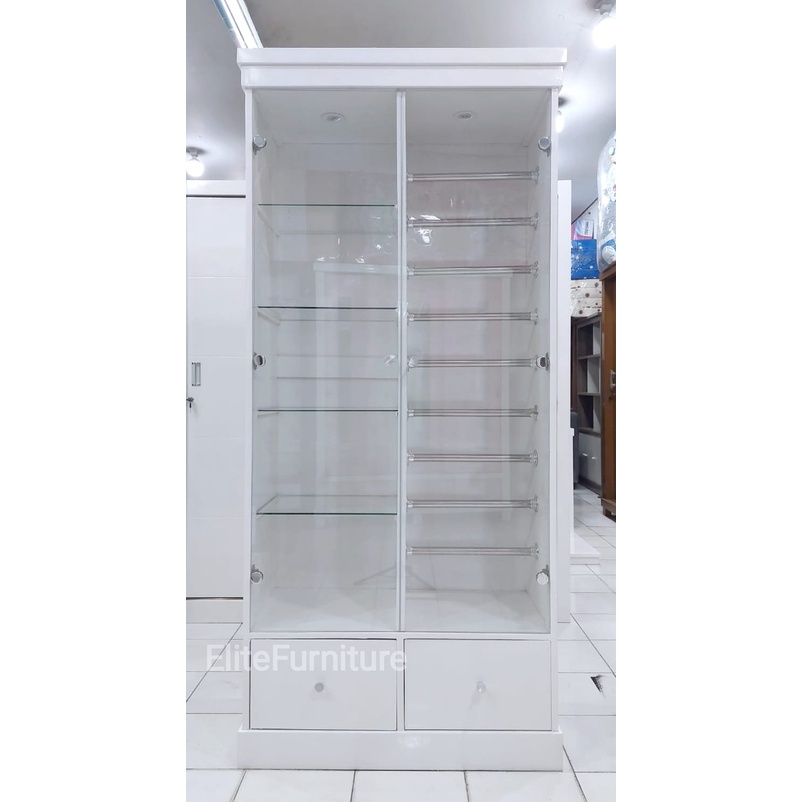 LEMARI PAJANGAN HIJAB 2PINTU KACA / LEMARI HIJAB DAN TAS / KABINET 2 PINTU BEST SELLER