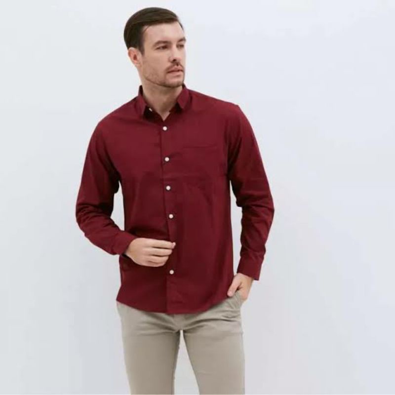 Kemeja Polos Premium Quality Lengan Panjang Polos Maroon