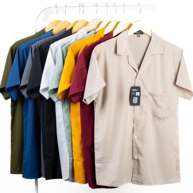 Shirt Man Amarine Kemeja Cuban Hawai Polos Kemeja Amarine Pantai Pria