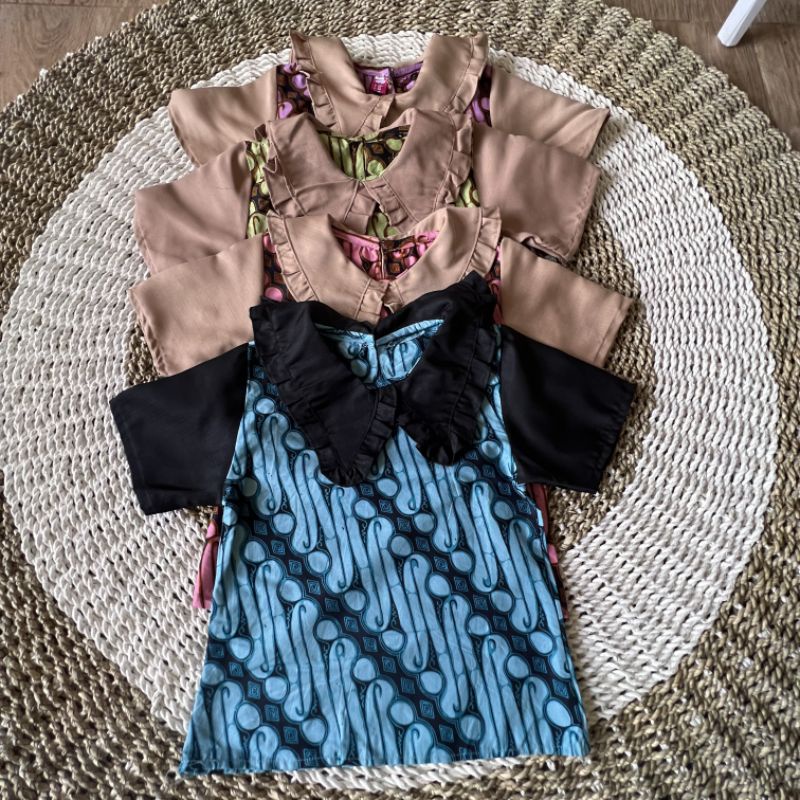Blus Batik Anak Rafles Biru Hitam Pink Hijau Ungu Lilac Blus Batik Anak Perempuan Bahan Katun Halus