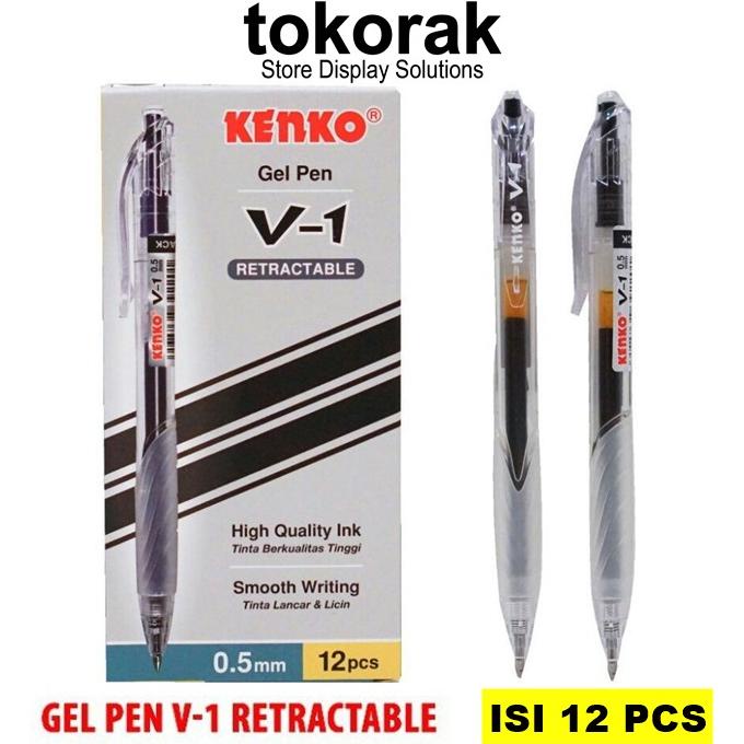 

Grosir Pulpen Gel V-1 Kenko - Gel Pen Retractable 0.5Mm- 12 Pcs Gel Tinta Pen - Hitam