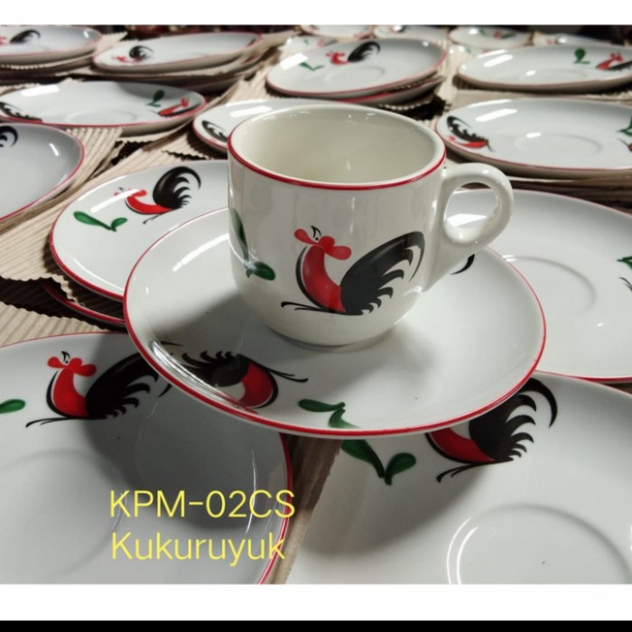 CANGKIR KOPI KERAMIK AYAM MODEL VINTAGE ISI 6 SET #ORIGINAL