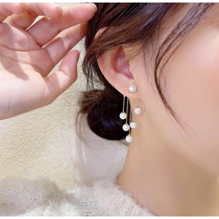 【Bayar di tempat】Fashion Anting 1 Pasang Menjuntai Mutiara Imitasi Rumbai Perhiasan Stud Elektroplating Berkilau untuk Pernikahan