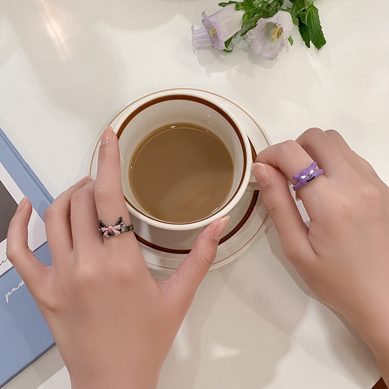 【Bayar di tempat】Cincin Kuromi Lucu Desain Unik Gadis Cincin Terbuka Pasangan Dekorasi Fashion Kepribadian Cincin