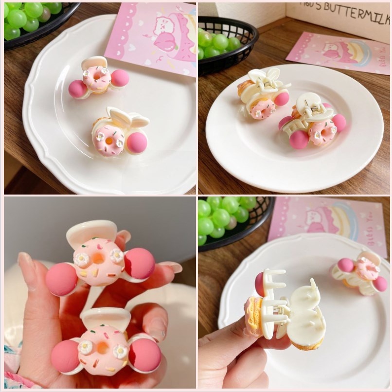 【Bayar di tempat】Pink Ornament Donut Fragmentary Hair Clip Lucu Manis Poni Klip Hair Claw Clip