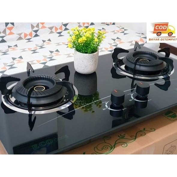 KOMPOR TANAM KOMPOR GAS KACA TANAM 2 TUNGKU ECO COOK EC2-21-BLACK EDITION EL09I09A82L