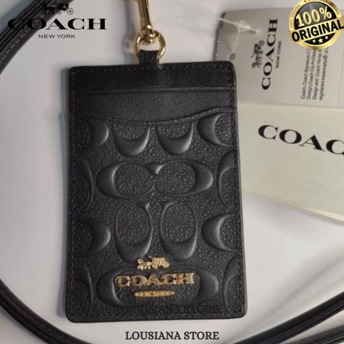 

COACH ID LANYARD IN SIGNATURE LEATHER DEBOSSED BLACK GOLD