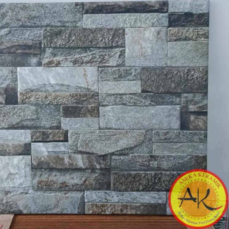 Obral Harga Keramik Lantai Teras Garasi Dinding Kasar Motif 3D Batu Alam Timbul 40x40 Canyonland Grey