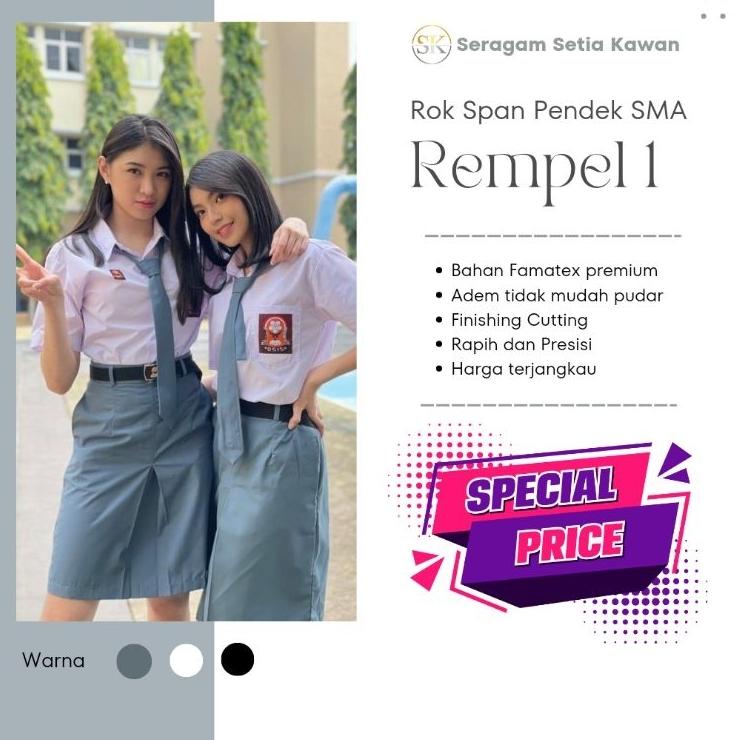 Ready Berkualitas Rok Pendek Span 1 SMA SMU SMK Abu-Abu Putih Hitam / Rok Pendek SMA Belah 1 / Rok P