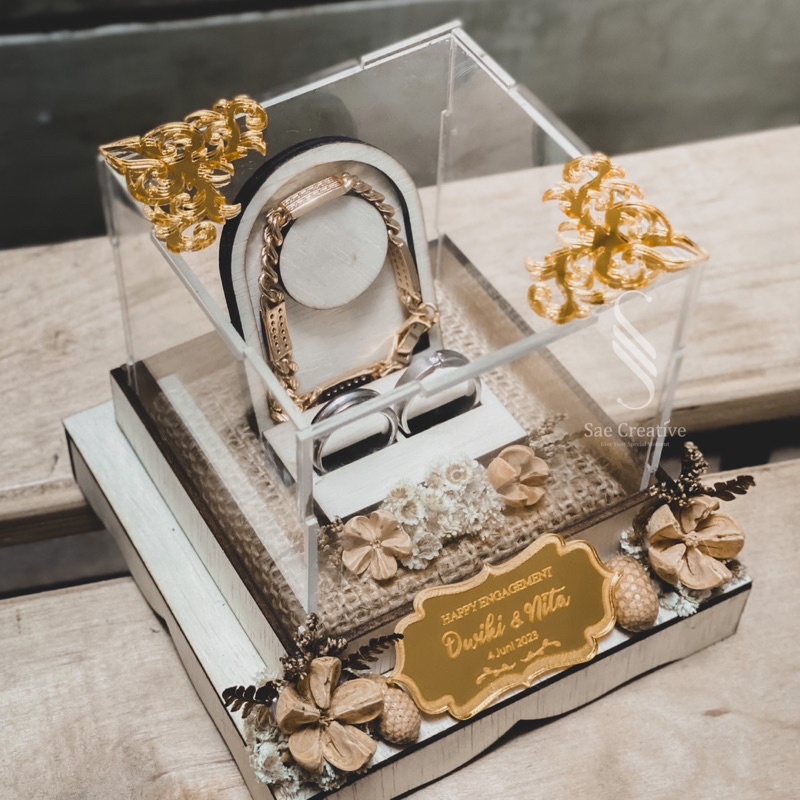 (READY STOCK) Kotak Perhiasan Cincin dan Gelang / Ringbox Cincin dan Gelang Rustic Kayu Akrilik + Custom Nama