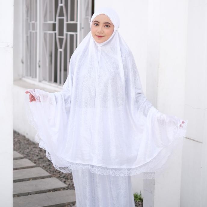 Mukena dewasa setelan katun putih polos