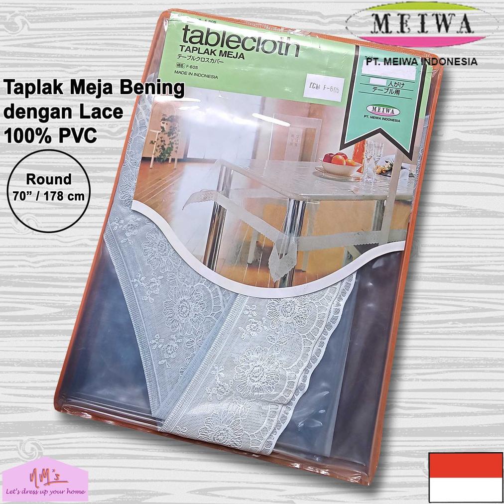 Meiwa Table Cloth Taplak Meja Makan Ruang Tamu Plastik PVC Transparan Bening Motif Round 178 cm -NMs