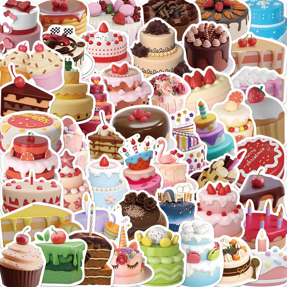 

[HARU] 50 Pcs Stiker Birthday Cakes Graduation Anti Air Dekor Laptop Koper Mobil Motor Gitar Diary