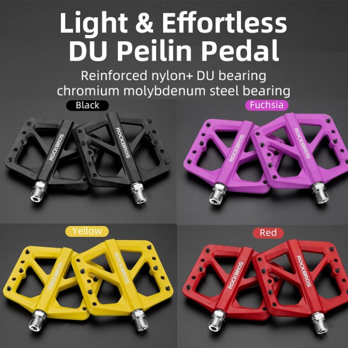 Rockbros M906 Nylon Pedal Sepeda DU Bearing MTB Seli Roadbike Hitam