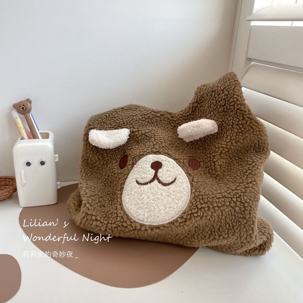 ∋►☸Sera  Lilian Smiley Big Bear Plush Bag Women s Advanced Sense Tas Bahu Lucu Nyaman Berkapasitas Besar untuk Siswa di Kelas