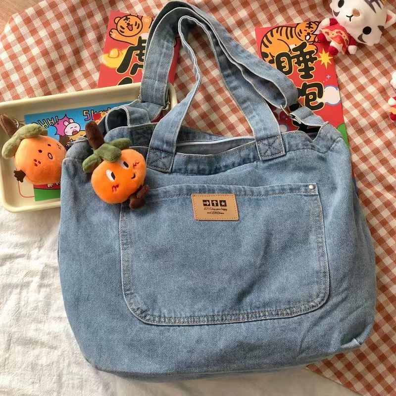 ✷☁Sera  Toko Versi Korea All-Match Aku Kapasitas Besar Satu Bahu Tas Denim Wanita Retro Siswa Sekolah tas Komuter Jepang Portable Messenger