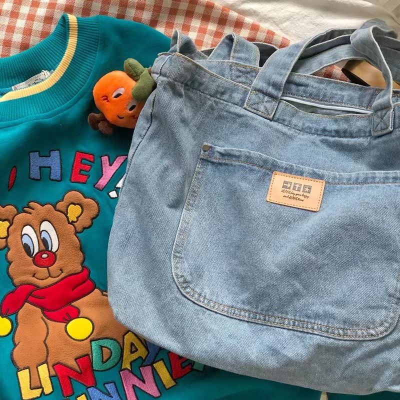 ✷☁Sera  Toko Versi Korea All-Match Aku Kapasitas Besar Satu Bahu Tas Denim Wanita Retro Siswa Sekolah tas Komuter Jepang Portable Messenger