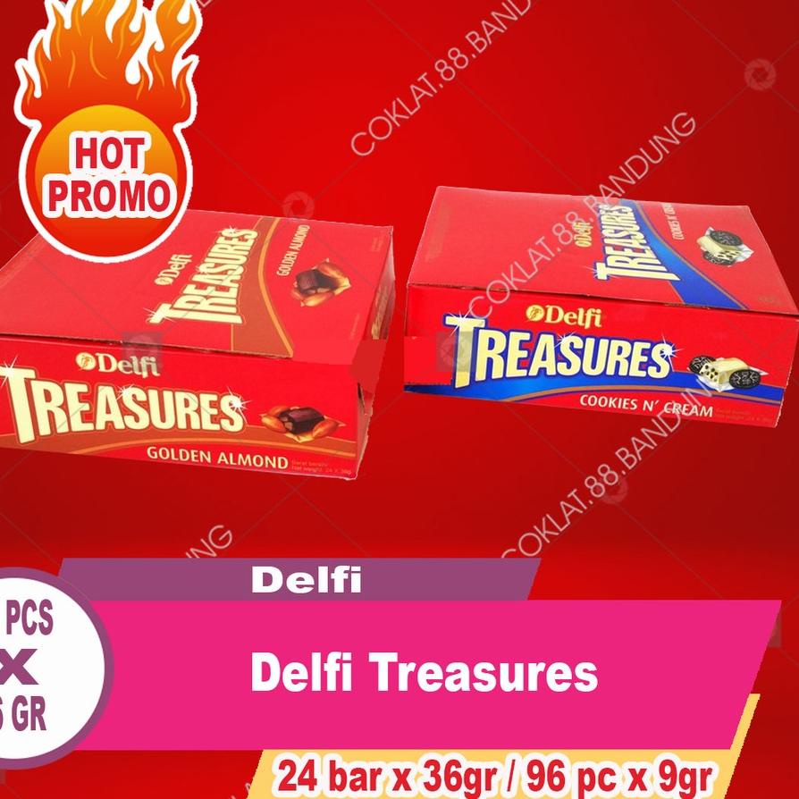 

Diskon✔️⭐DELFI TREASURE BOX ISI 24 BAR X 36GR GOLDEN ALMOND COKELAT, COKLAT DELFI TREASURES COOKIES CREAM 24 PAK 96 PCS X 9 GRAM KILOAN