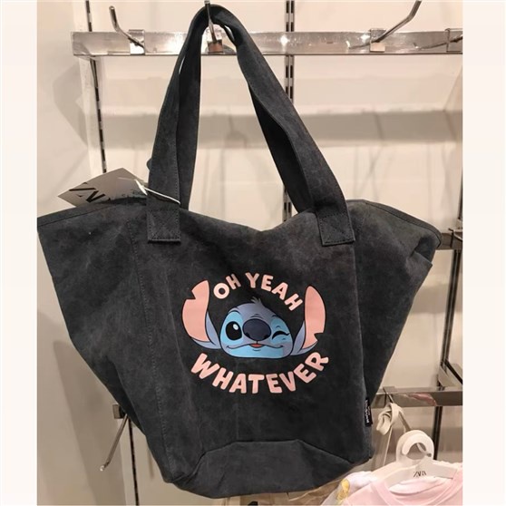 ✓❁Sera  Lilo dan Stitch di sekitar Stitch tas tangan membawa tas kain pria dan wanita siswa sekolah menengah satu bahu tas kanvas tas belanja