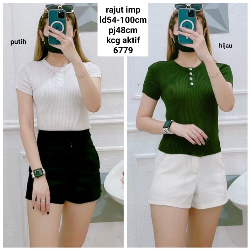 100% foto real pic ZIO KANCING 4 RAJUT | Atasan Wanita Crop Kancing Aktif | Baju Rajut