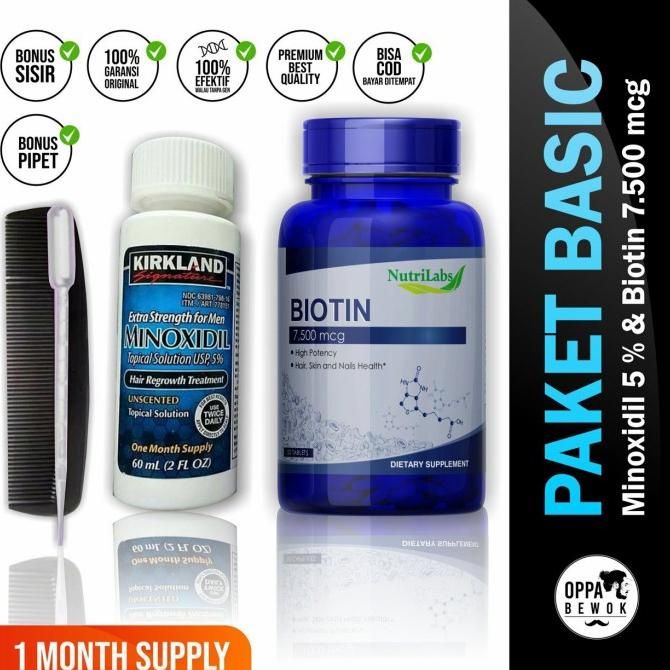 PAKET HEMAT MINOXIDIL DAN BIOTIN 7500 TERMURAH penumbuh brewok rambut