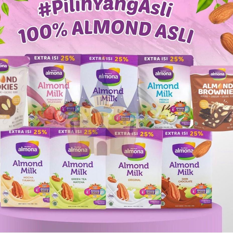 

PROMO⭐✅Castle - Almona Susu Almond Original Chocolate Milky Mocha Tiramisu GreenTea Strawberry MilkShake FrenchVanilla Cookies BrowniesChips AsiBooster