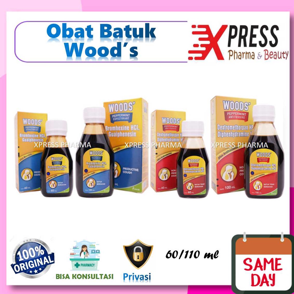 XPRESS  Woods Expectorant Obat Batuk Berdahak / Woods Antitussive Obat Batuk Kering