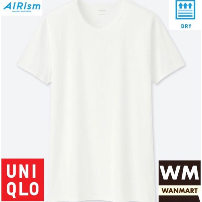 UNIQLO AIRism T-Shirt Kaos Dalam Pria Crew Neck Lengan Pendek White
