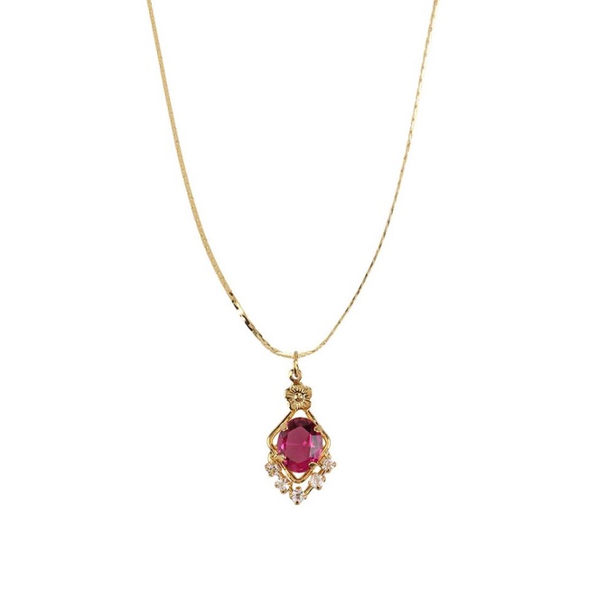 1901 Hijab Kalung PInk Sapphire Berlian Swarovski Lapis Emas