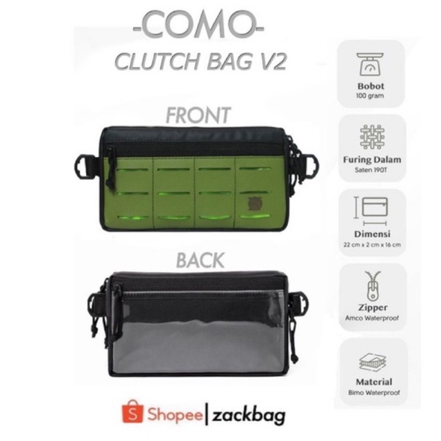 COMO V2 Green - Tas selempang Pria Handbag | Pouch | Clutch | Multifungsi anti air Material Bimo Waterproof